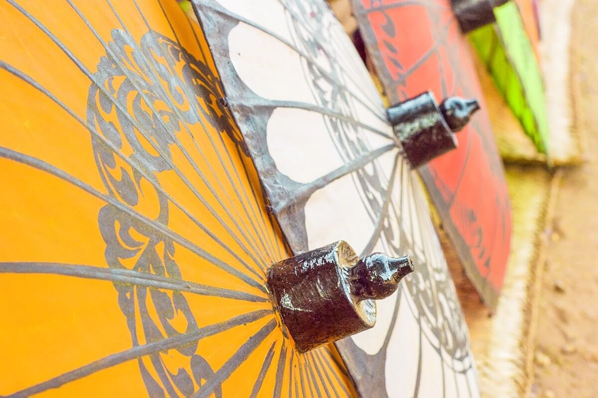 umbrellas for sale in the travel guide to bagan
