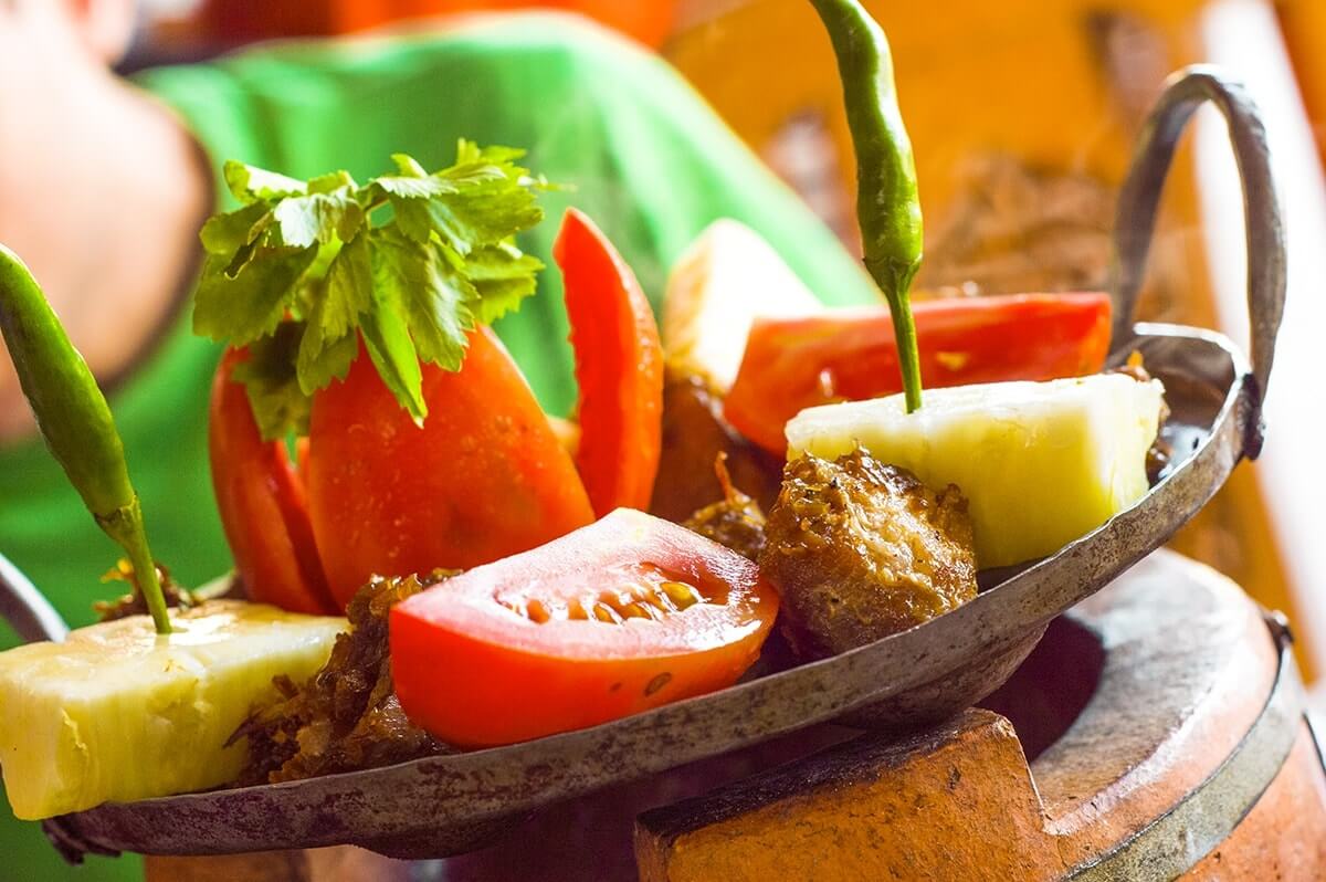 grilled vegetables and chicken in bagan