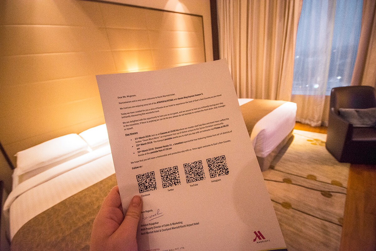 welcome letter from the kochi marriott hotel