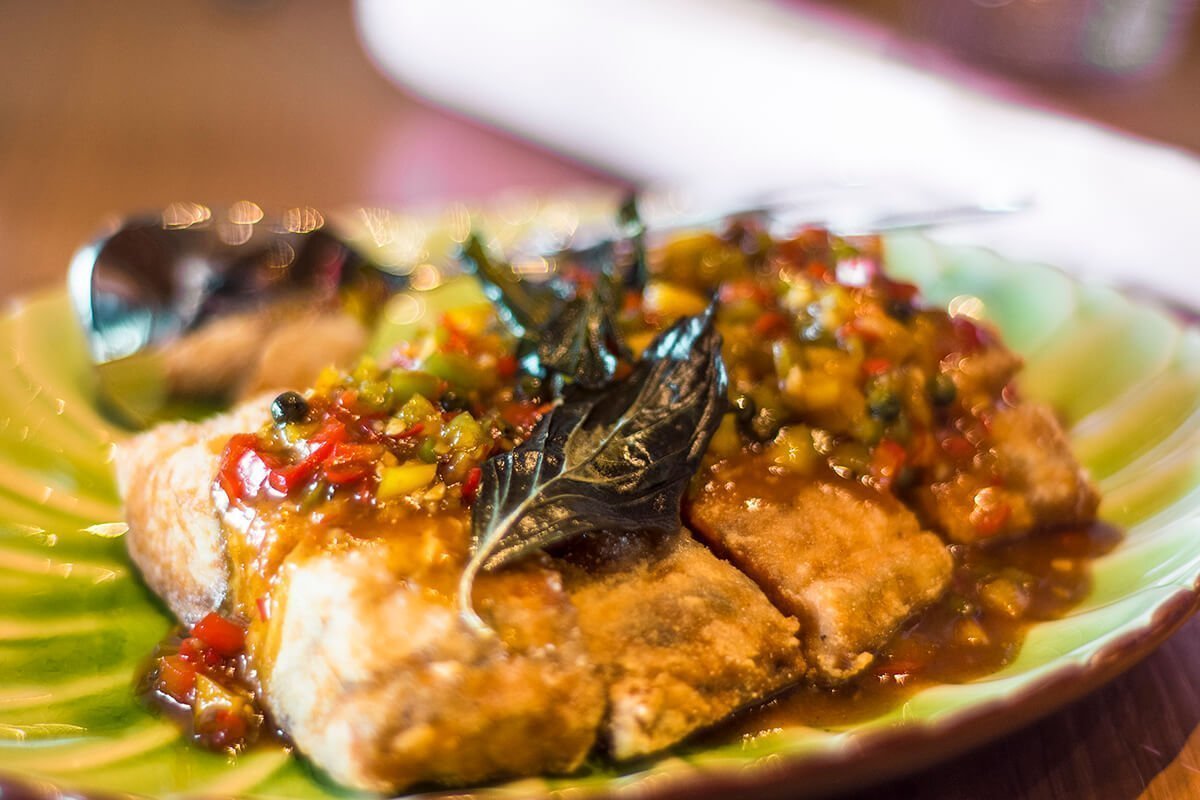 lunch of fish at the thai soul restaurant in the grand hyatt kochi bolgatty
