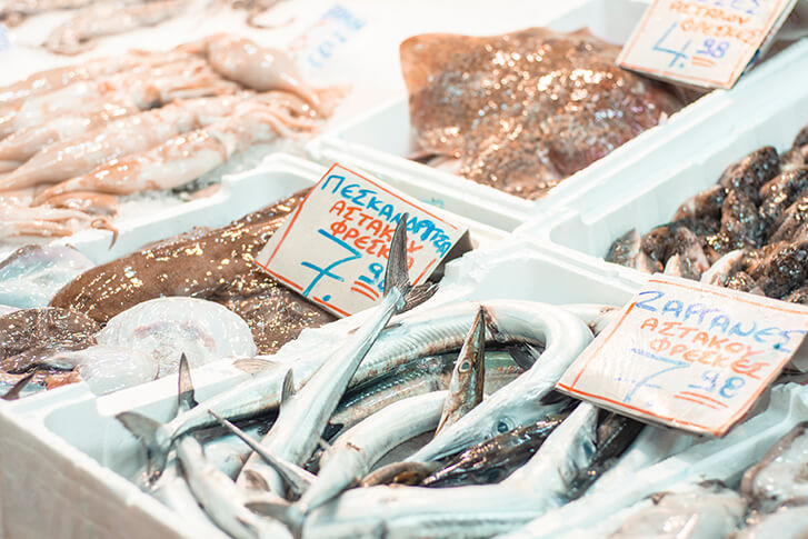 seafood for sale in athens central market