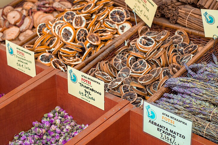 dried fruits and herbs for sale in athens
