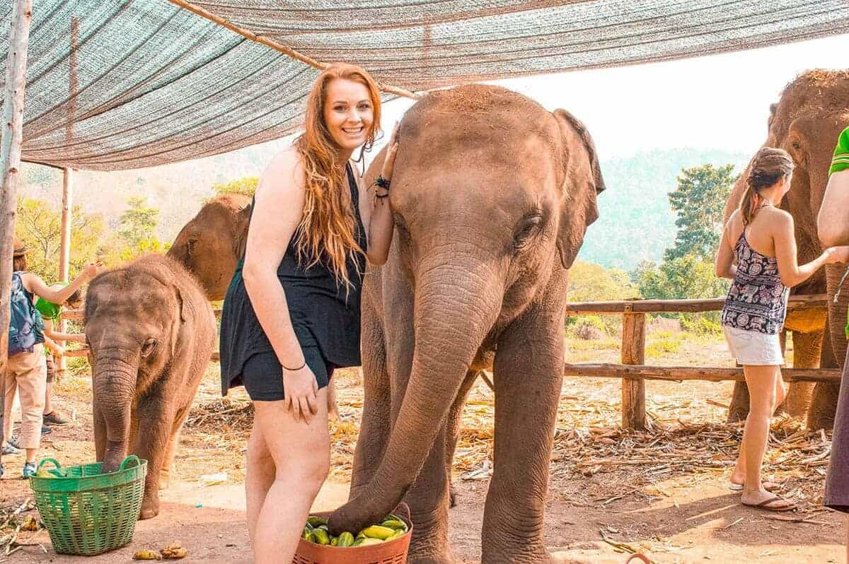 tasha amy and a baby elephant on elephant freedom project in chiang mai