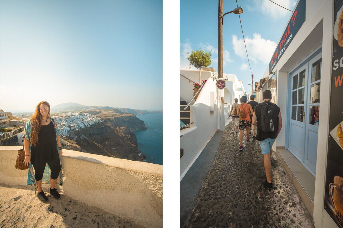 hiking through fira in santorini