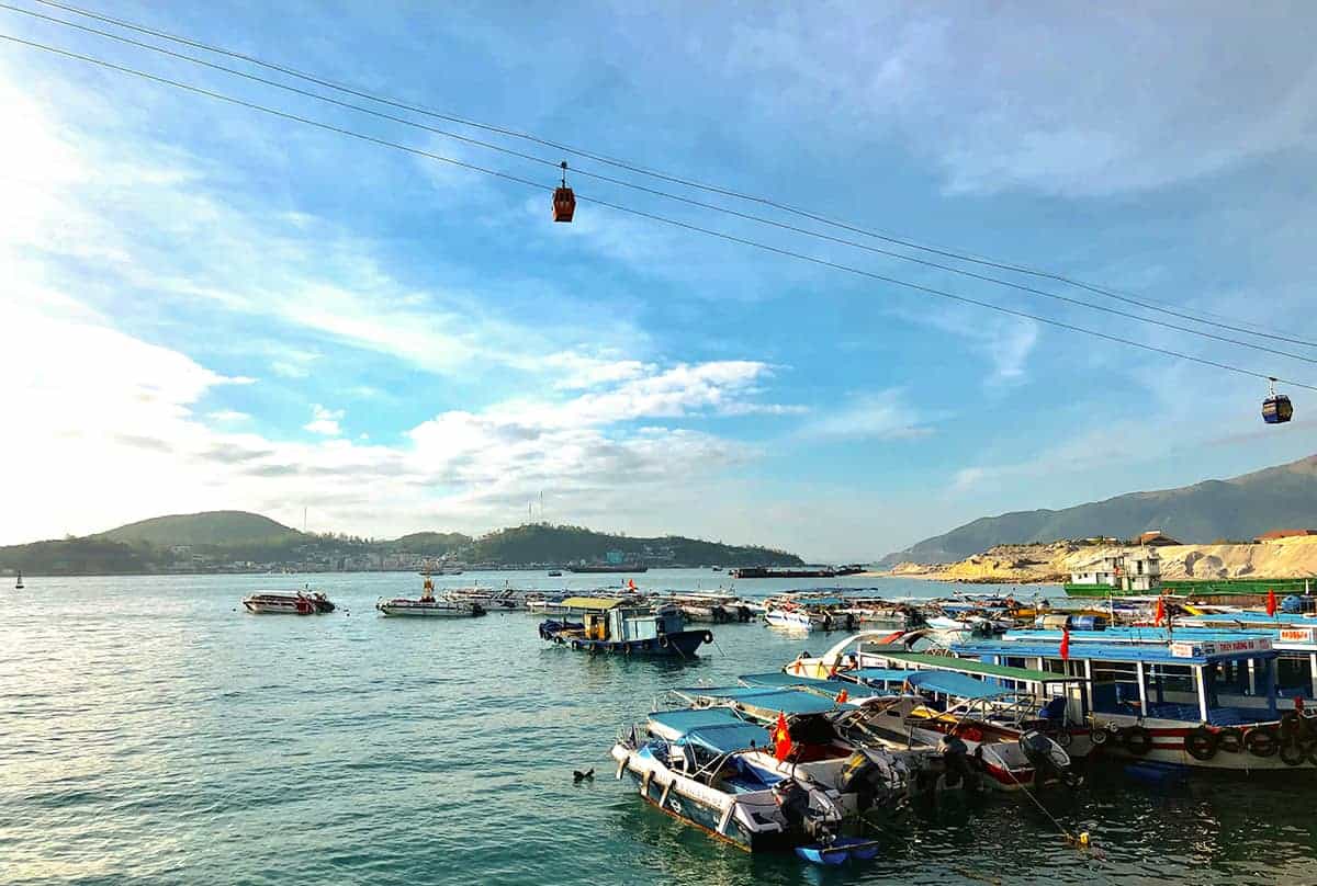 harbor views in nha trang with the cable car to vinpearl overhead