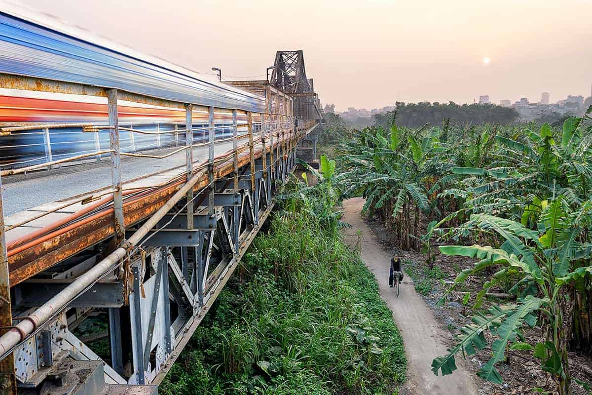 taking the train through the fields on the way from hoi an to nha trang