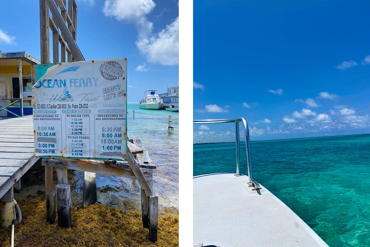 the ferry timetable in san pedro // the views when taking the ferry from belize city to caye caulker