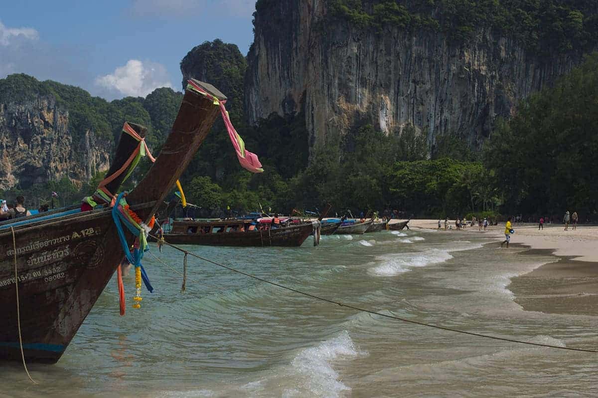 boat lined up on railay beach