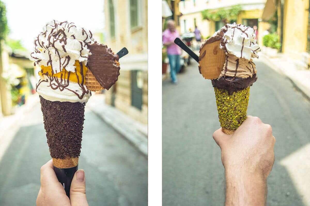 person holding gelato ice cream in athens