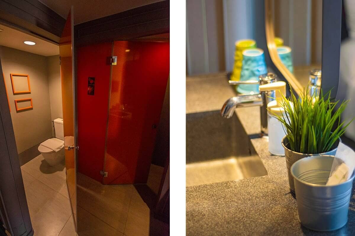 orange decorated toilet and bathroom accessories at ibis khao san
