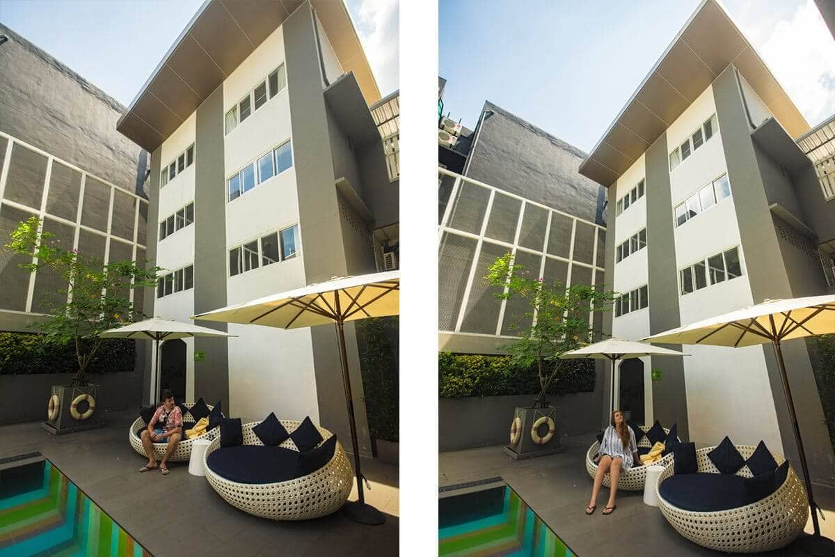 pool area sitting underneath an umbrella at ibis khao san styles