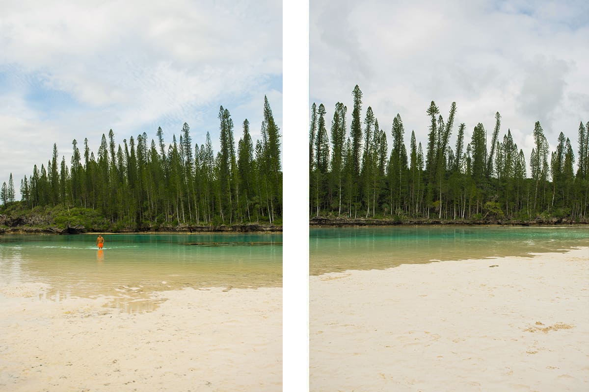 pine tree ladened natural pool at low tide in the isle of pines