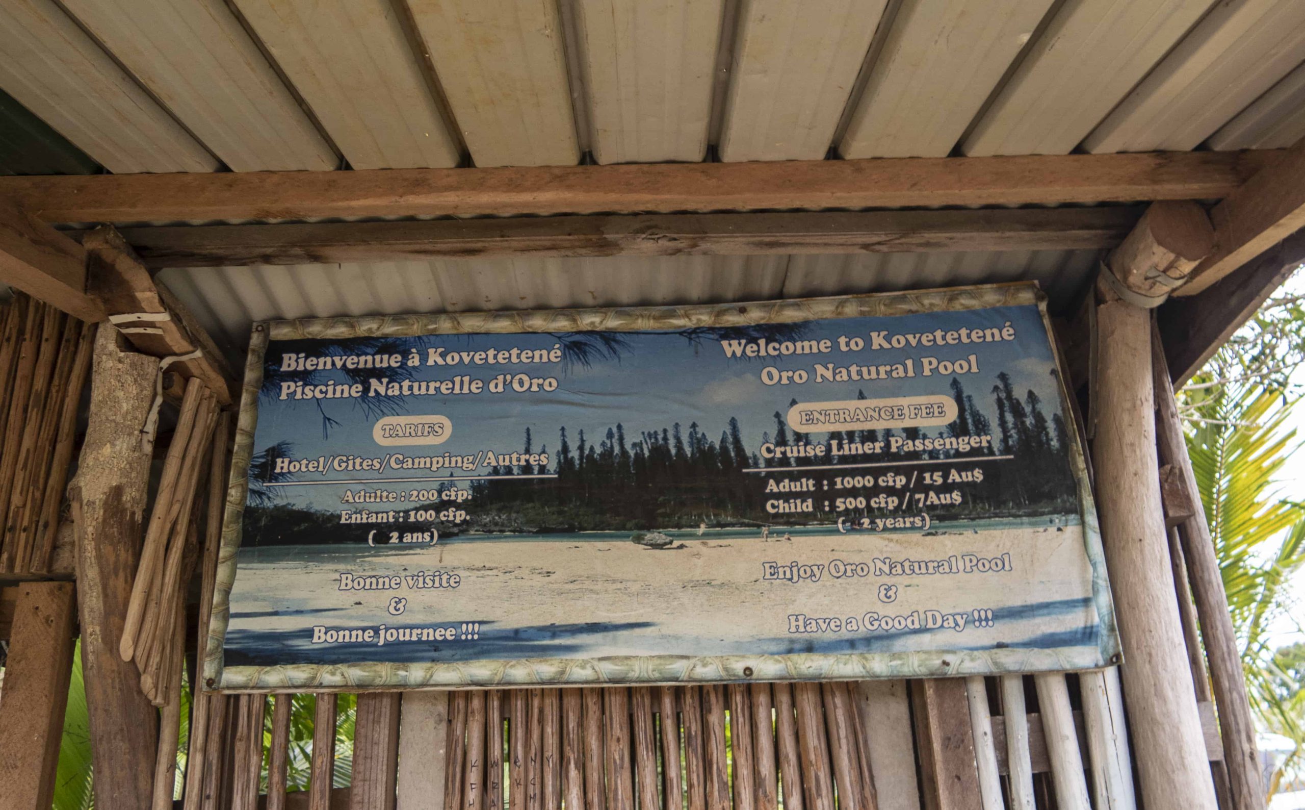 signage at the wooden hut where you pay for your entry fee