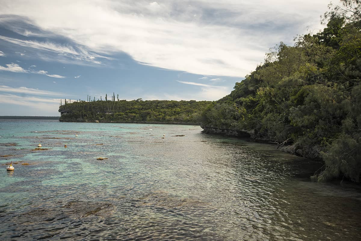the beautiful cliffside along the water at jinek bay marine reserve in lifou
