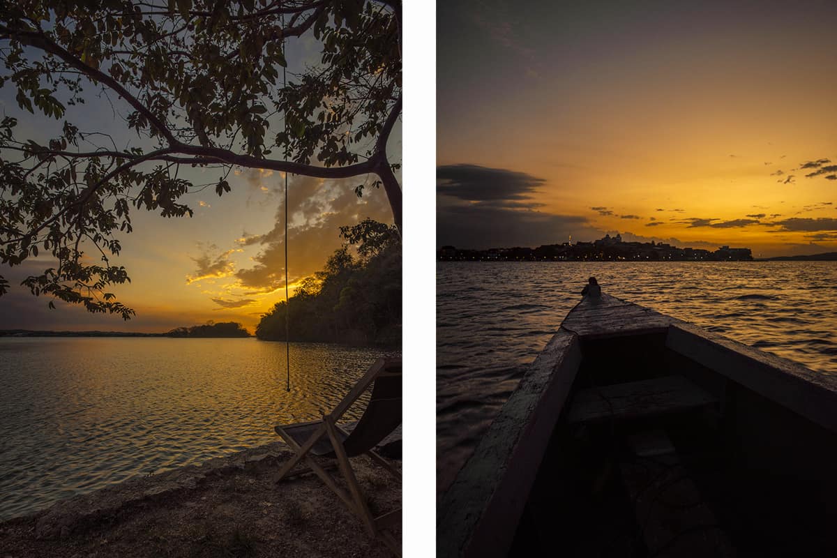 watching the sunset from jorges rope swing in flores