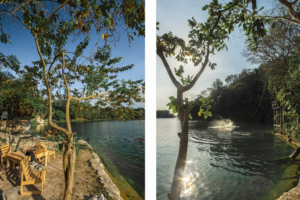 hanging out at one of the lower chill areas // watching other travelers splash into the water from the rope swing