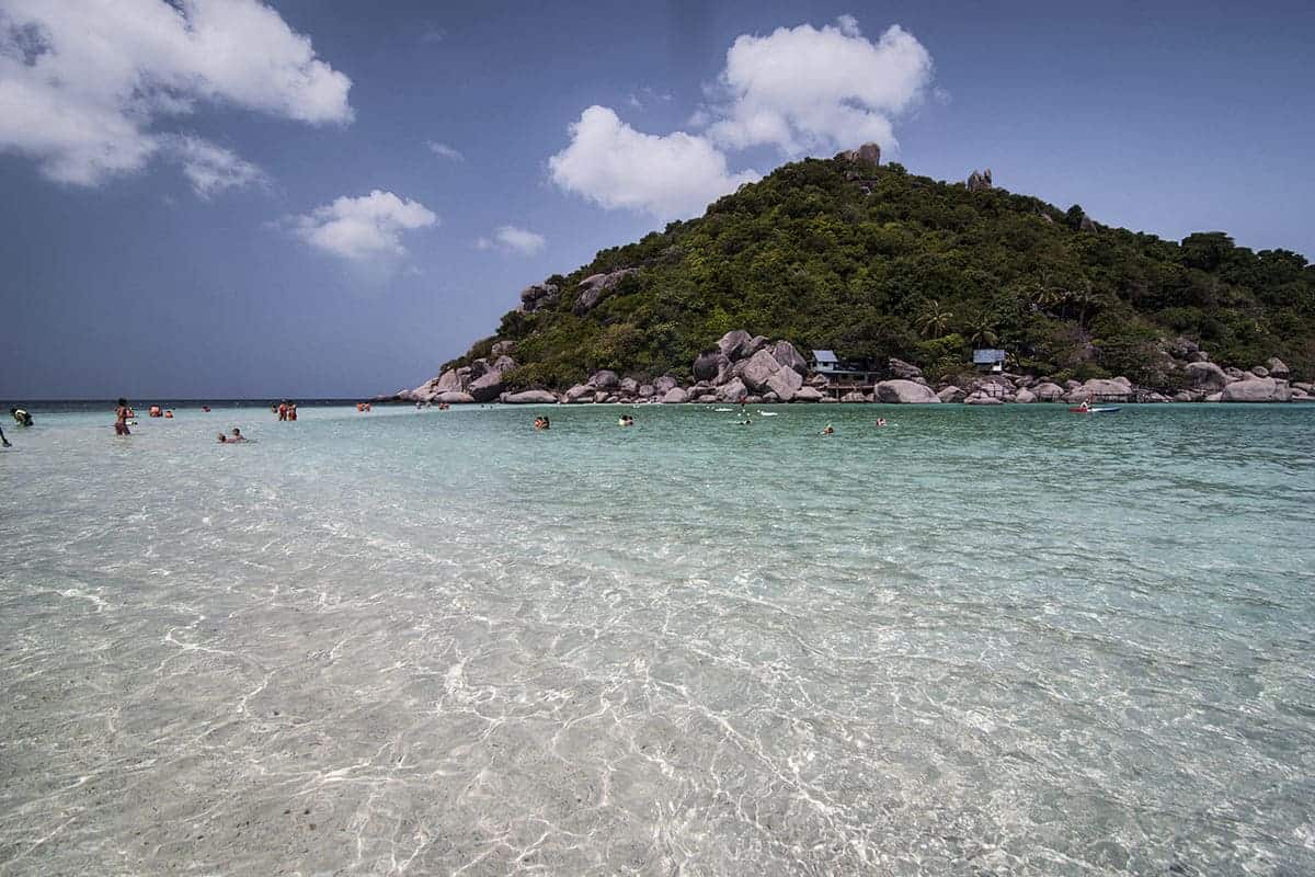 swimming during high tide at koh nang yuan