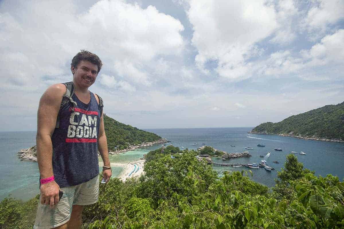 getting a photo after hiking up to the viewpoint on koh nang yuan