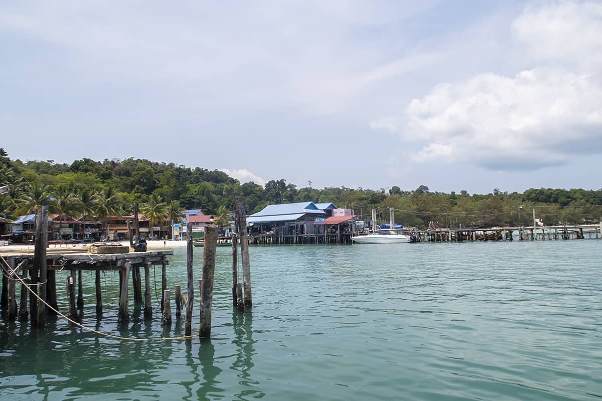 at the pier in koh toch village waiting for our boat