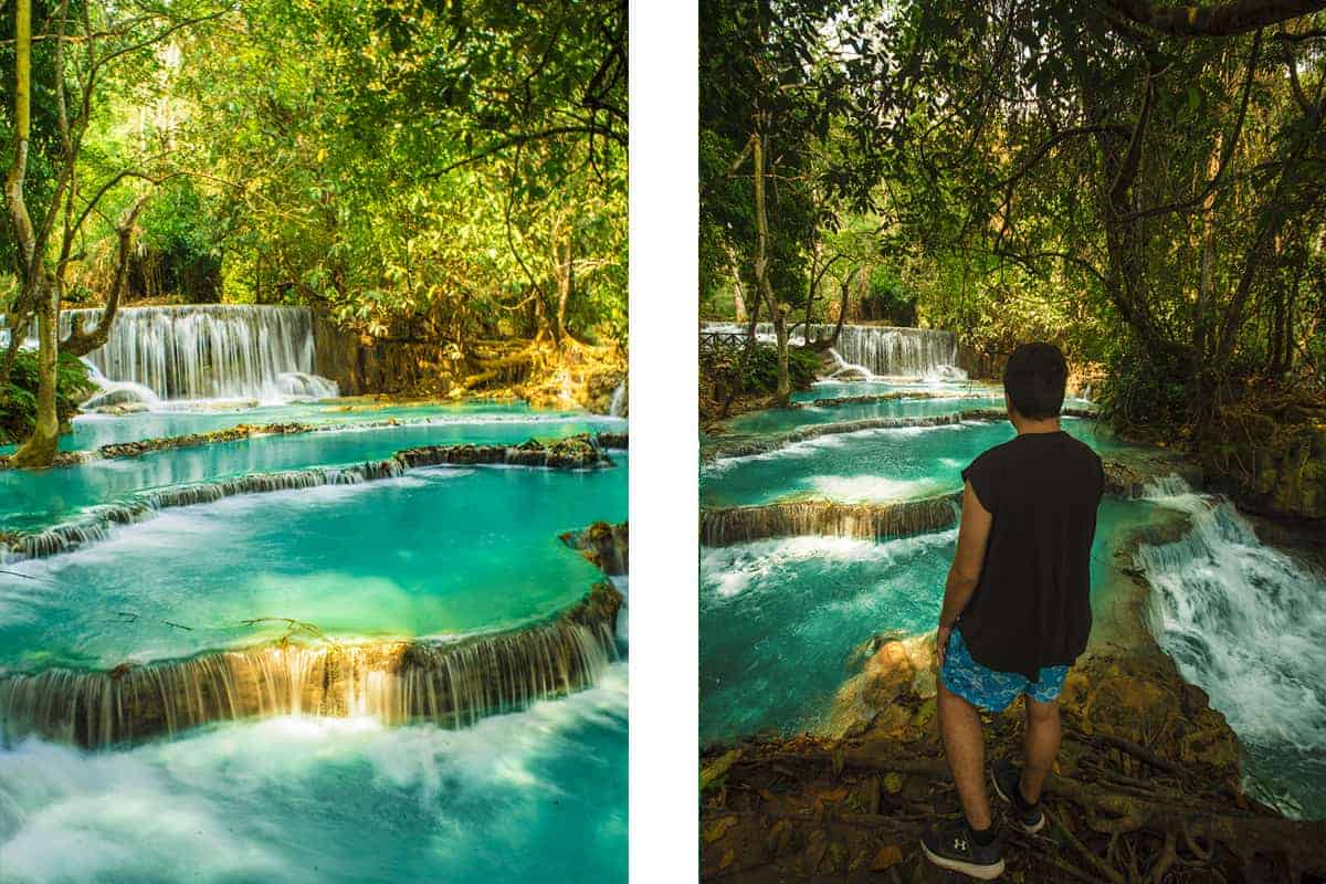 looking at the cascades at kuang si falls