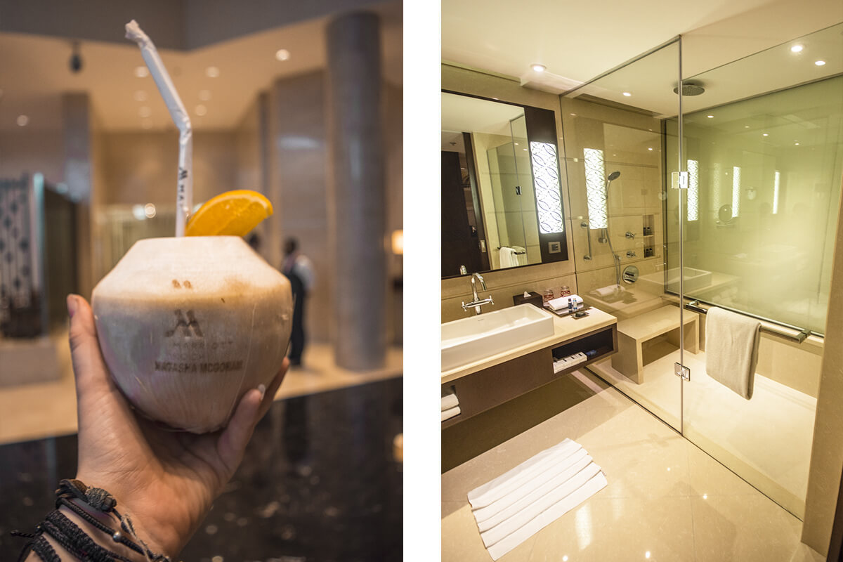bathroom and lobby at the kochi marriott hotel