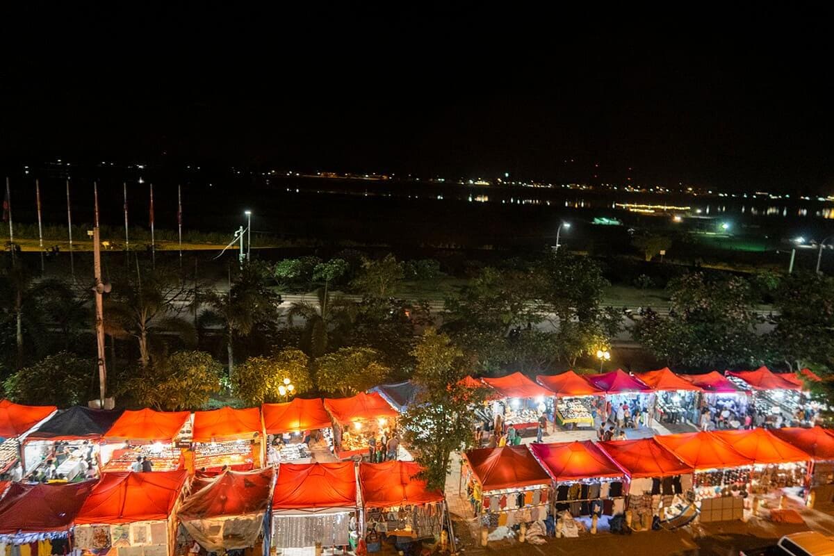 view over night market in vientiane