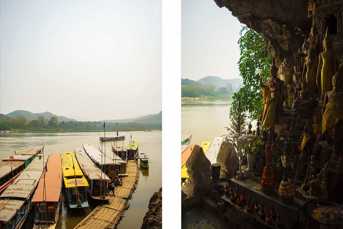 a shrine of buddhas at the lower cave Tham Ting