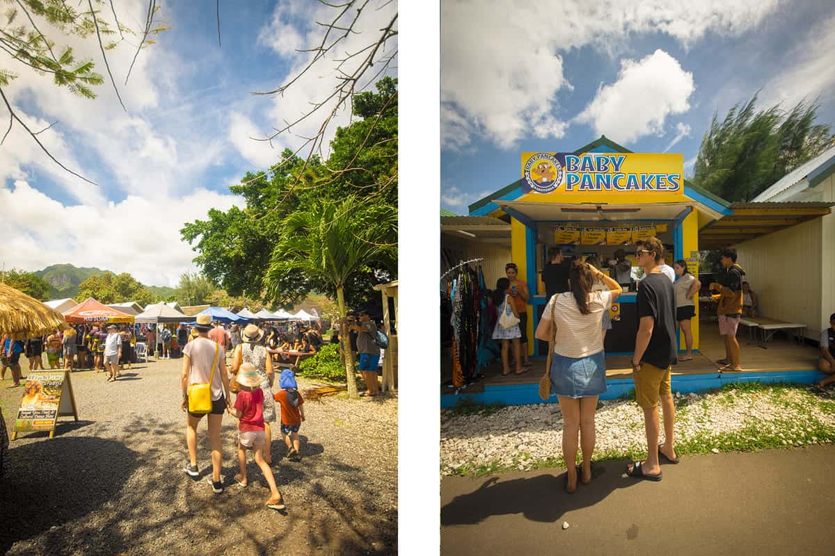 the colorful stalls set up at the punanga nui market