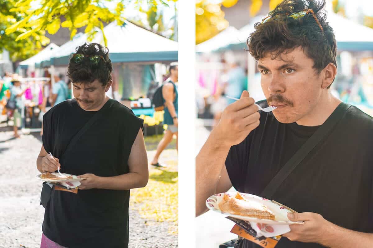 testing out a delicious crepe from the punanga nui market