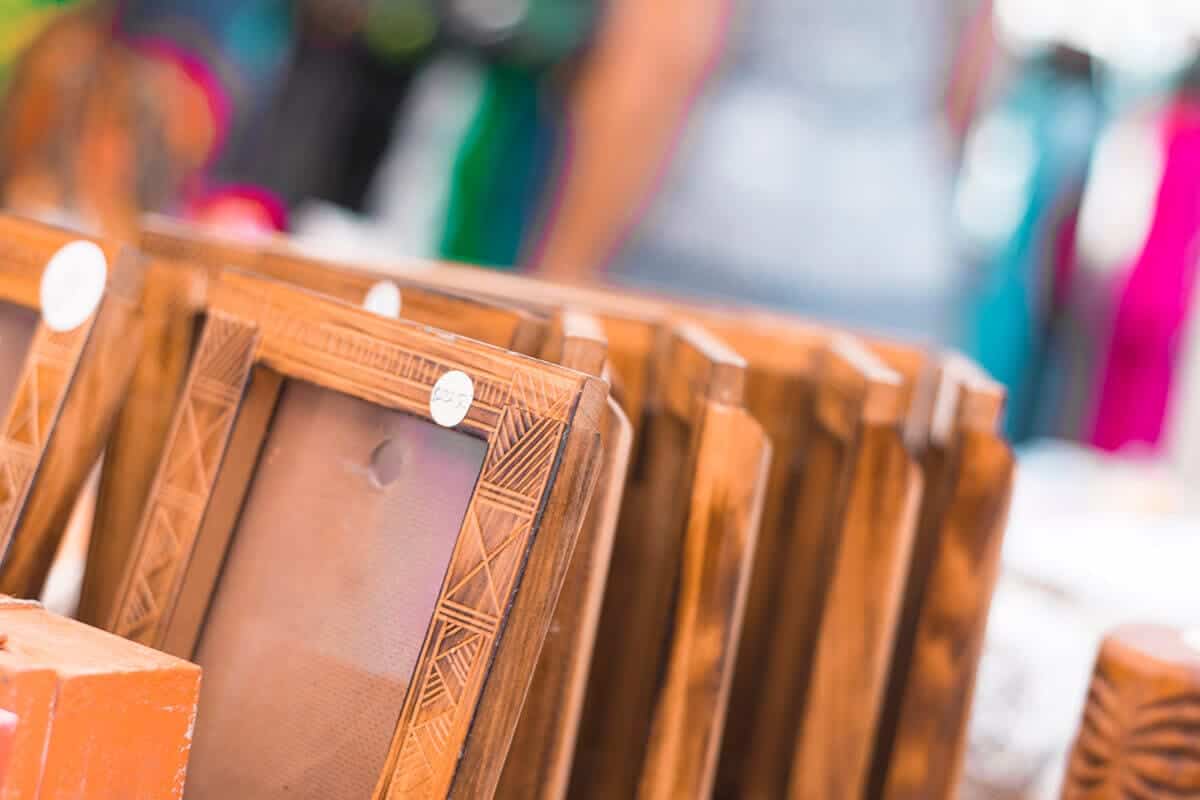 wooden hand crafted photo frames for sale at the punanga nui market