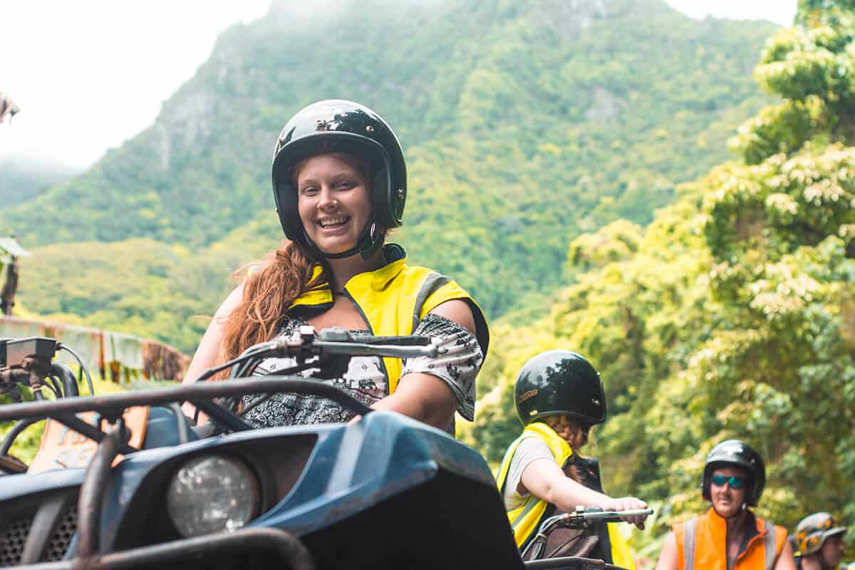 tasha amy on the quad biking in rarotonga with raro quad tours