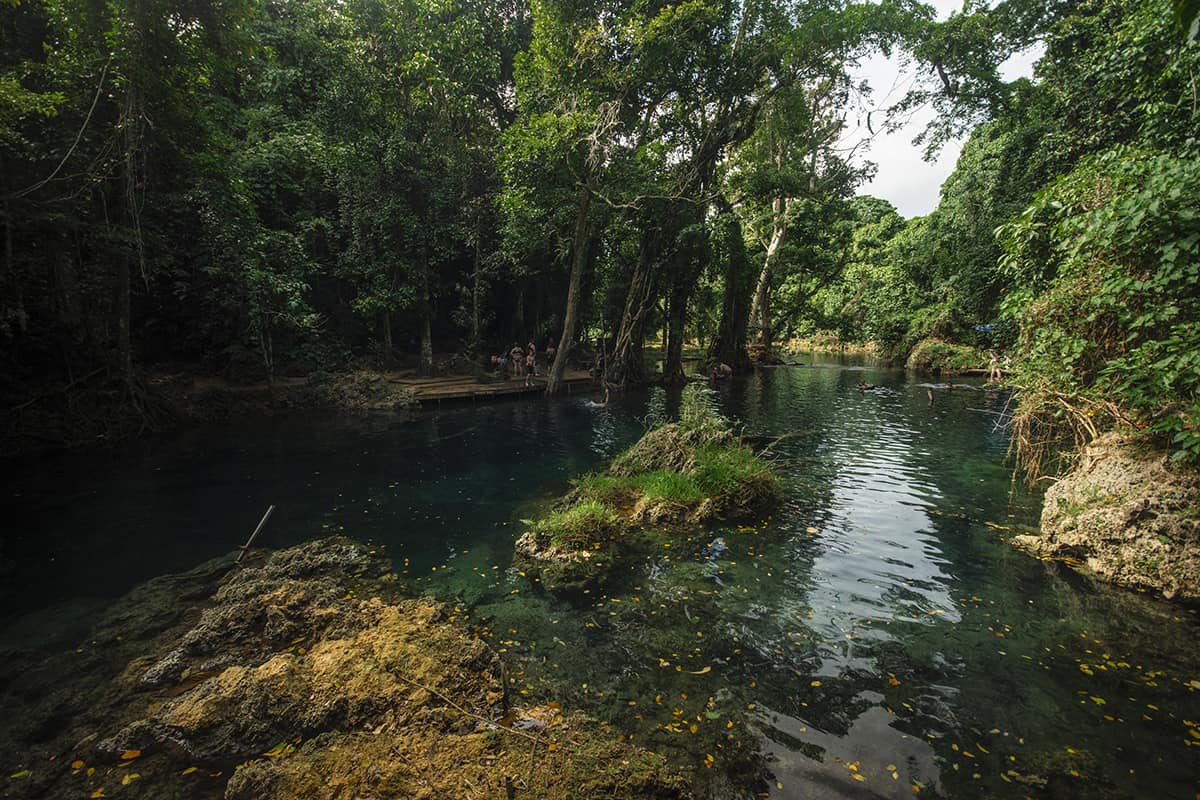 a quieter part of the river at rarru cascades where there is also deeper water to swim in