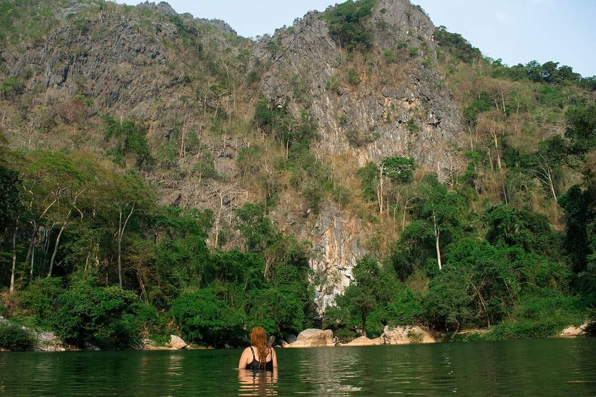 lake outside of kong lor cave in laos