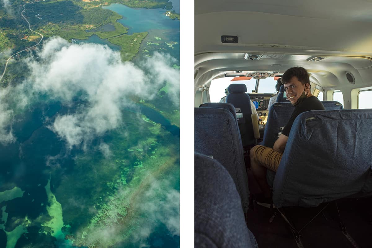 flying over the reef in roatan // enjoying a spacious plane where my partner wanted to sit up by the pilots