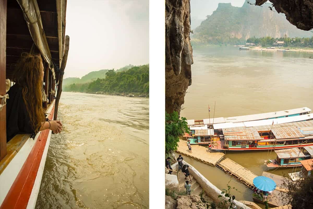 taking a boat to visit pak ou cave in laos