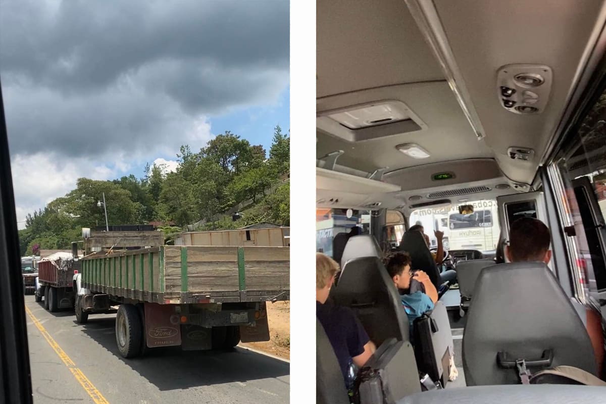 trucks on the side of the road during the blockade in Guatemala // all windows and doors open while stuck in traffic waiting for the roads to reopen