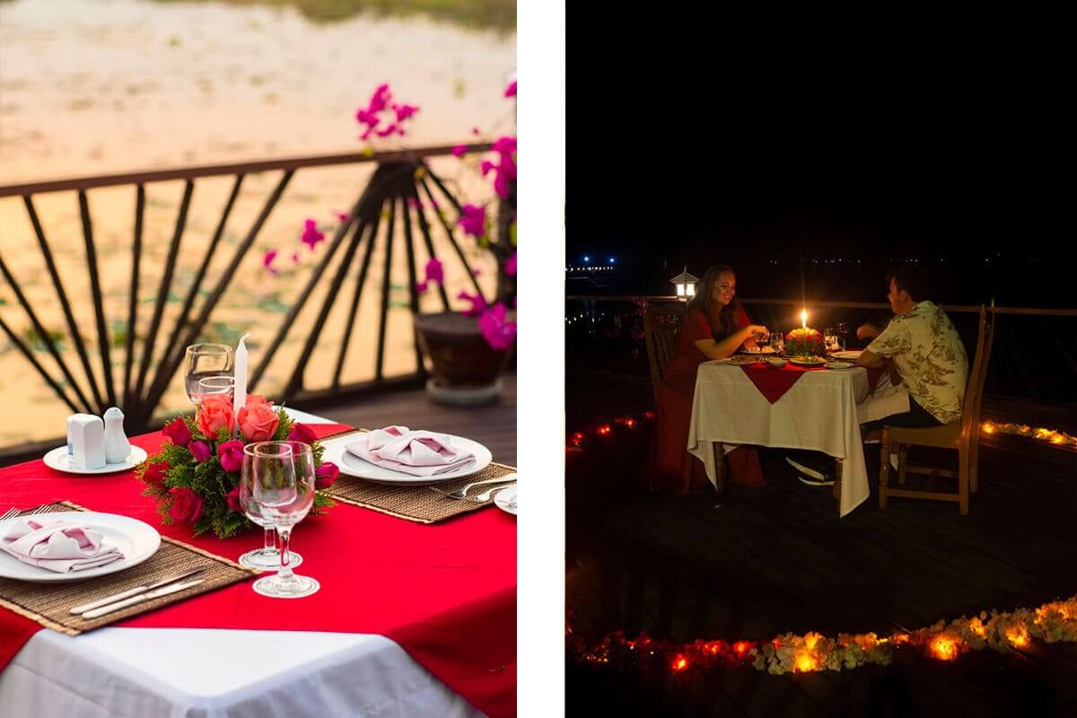 candlelight dinner on deck by inle lake