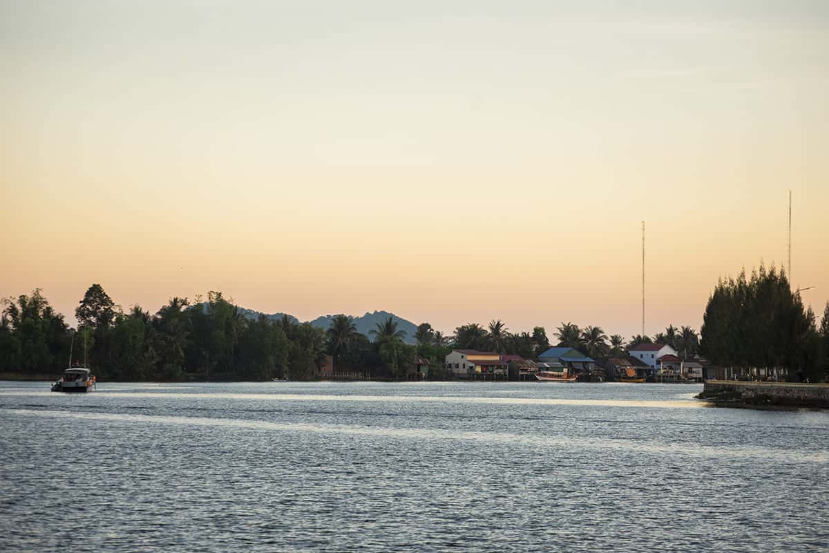 sunset over the river in kampot