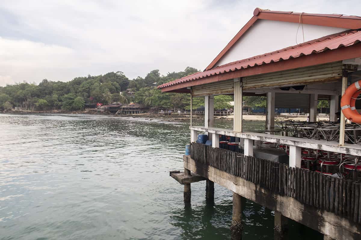 the rocky shoreline at the pier in sihanoukville