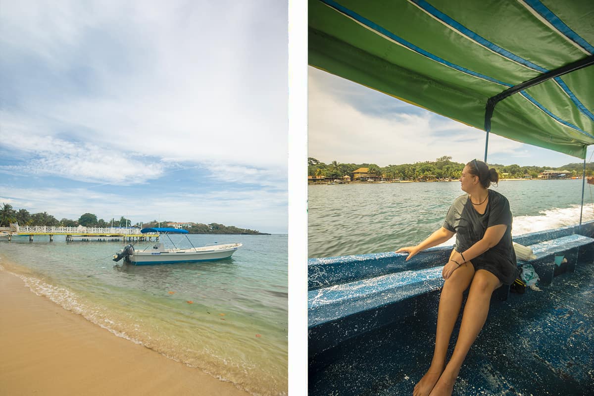 taking a boat out to the blue channel in roatan from half moon bay