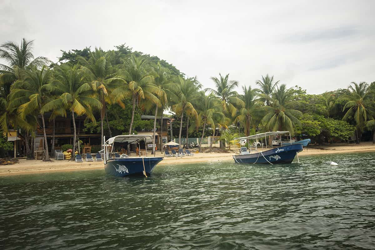 looking back at the shoreline at half moon bay in roatan