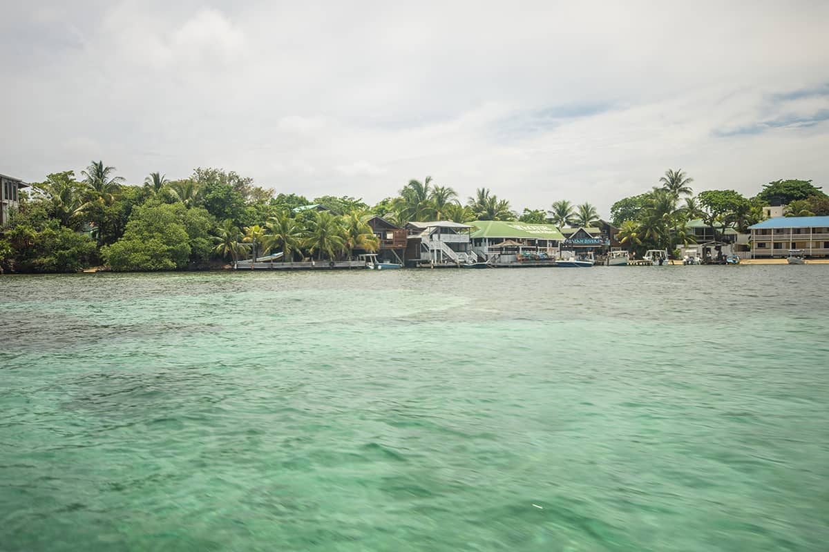 zooming out of half moon bay at the snorkel site of the blue channel