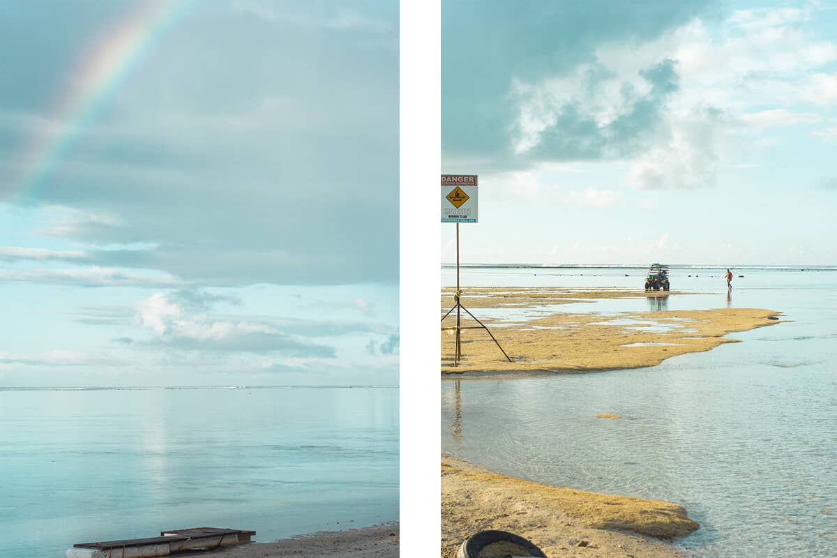 rainbow in the sky in the lagoon around rarotonga