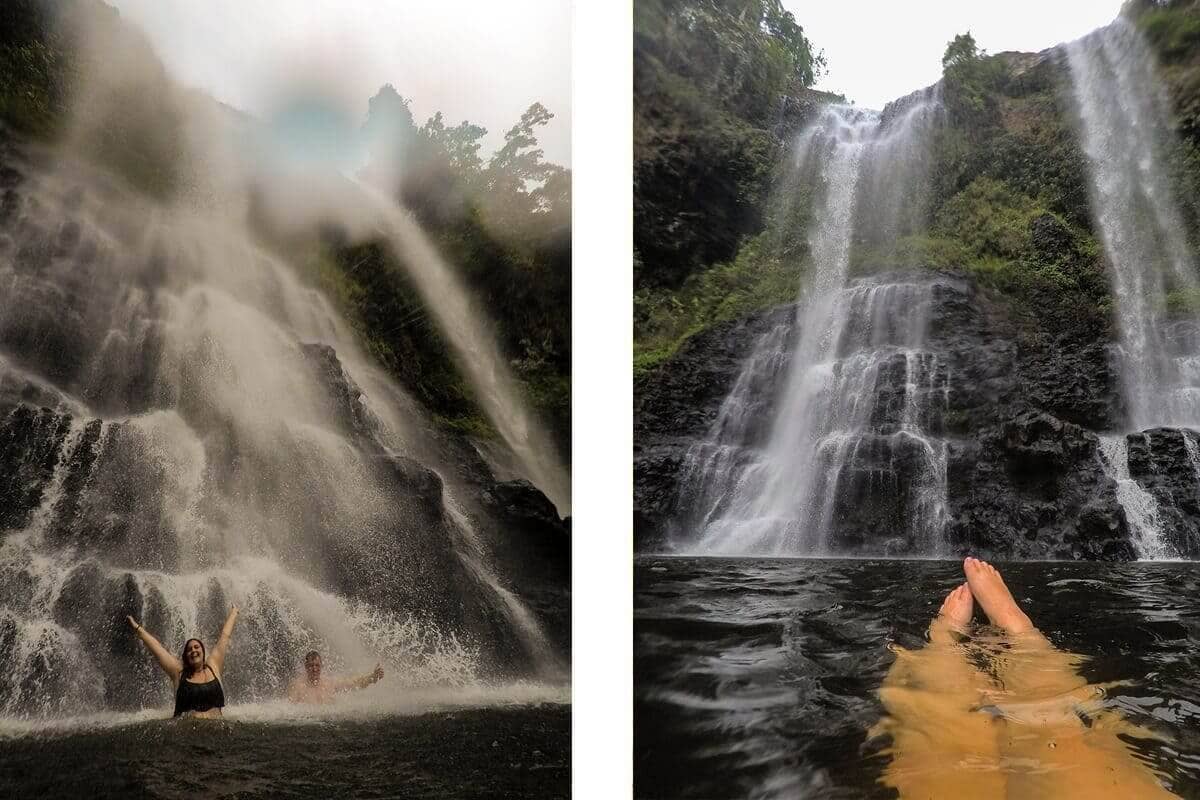 swimming under the water at tad yuang waterfall