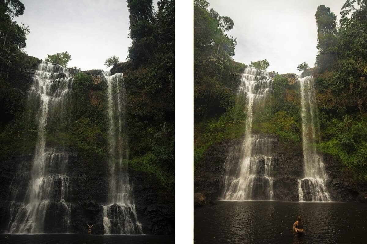 double falls from far at tad yuang waterfall