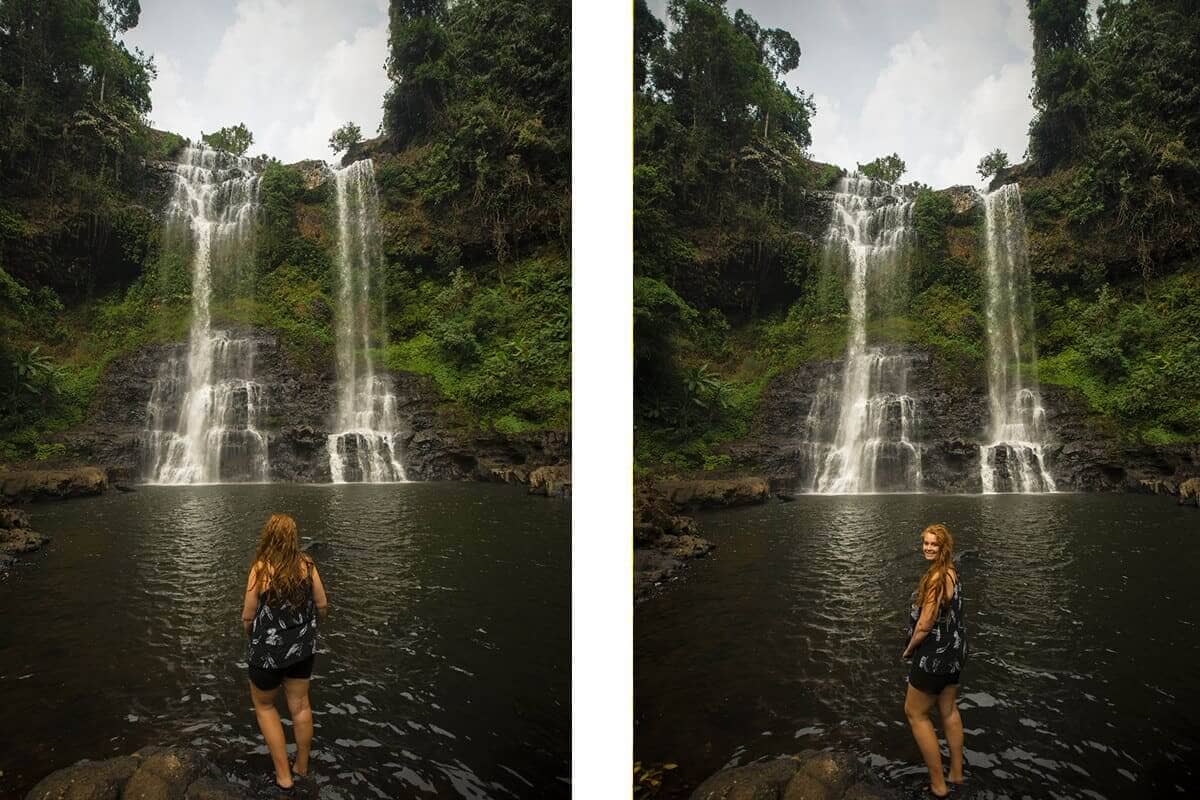 standing in front of tad yuang waterfall tasha amy