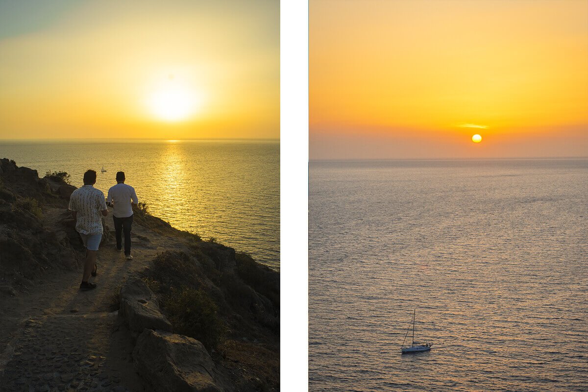 watching sunset in santorini lighthouse