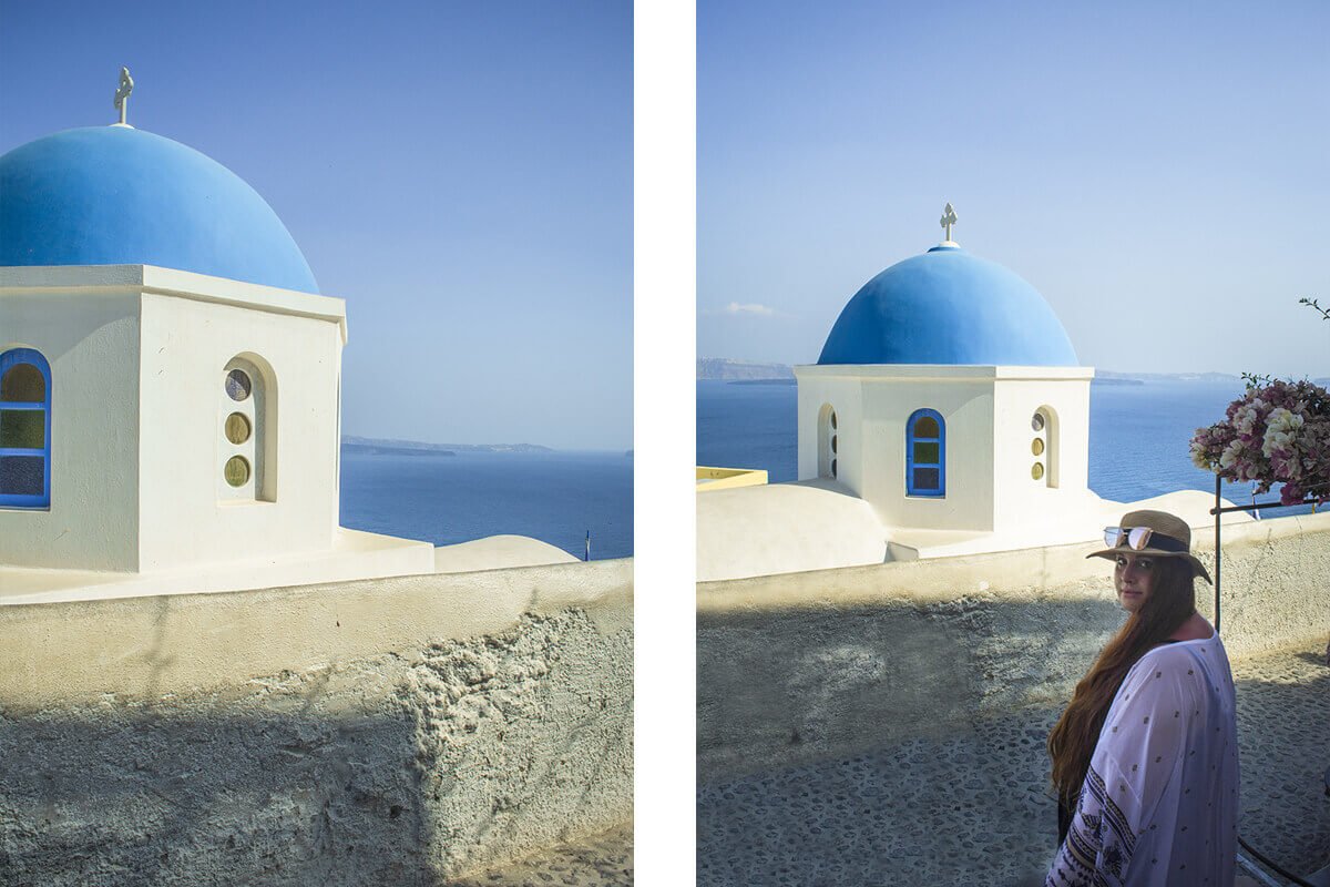 blue domed churchin oia sightseeing santorini