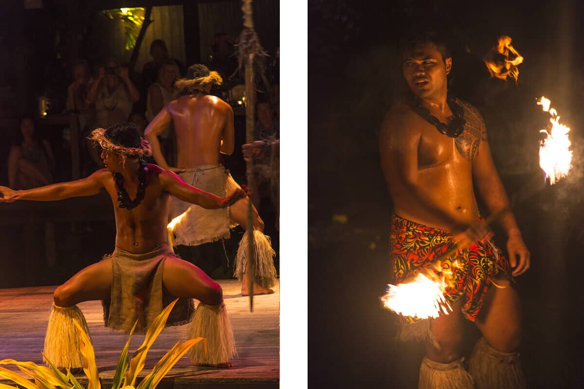fire dancing at te vara nui in rarotonga