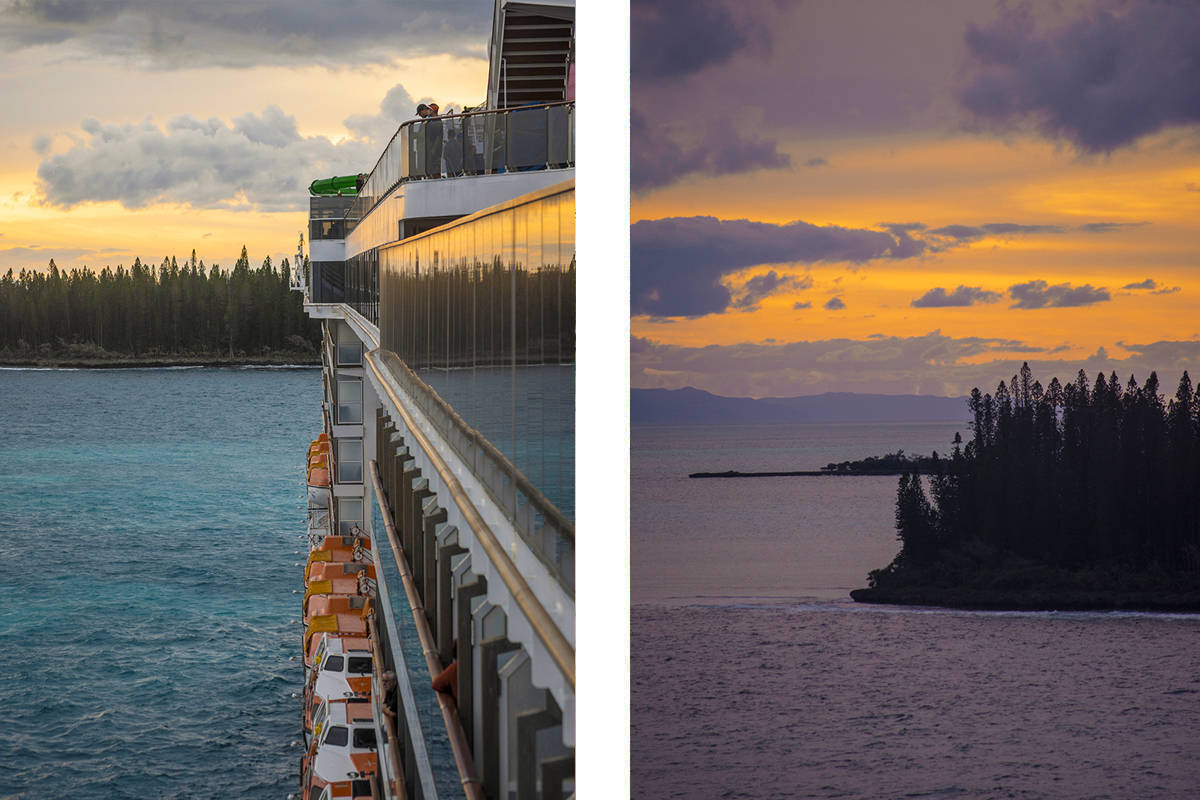an incredible sunset from our cruise ship while at port at isle of pines